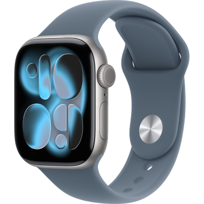 Apple Watch Series 11, 42mm, Space Gray Aluminum Case with Anchor Blue Sport Band - M/L