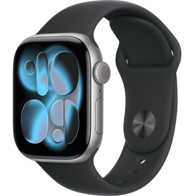 Apple Watch Series 11, 42mm, Space Gray Aluminum Case with Black Sport Band - M/L