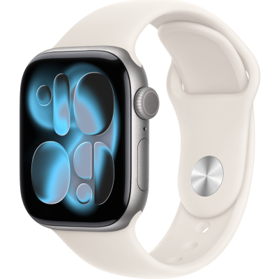 Apple Watch Series 11, 42mm, Space Gray Aluminum Case with Starlight Sport Band - M/L