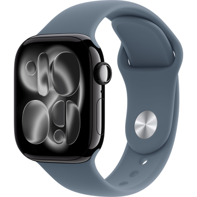 Apple Watch Series 11, 46mm, Jet Black Aluminum Case with Anchor Blue Sport Band - S/M