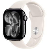 Apple Watch Series 11, 42mm, Jet Black Aluminum Case with Starlight Sport Band - M/L