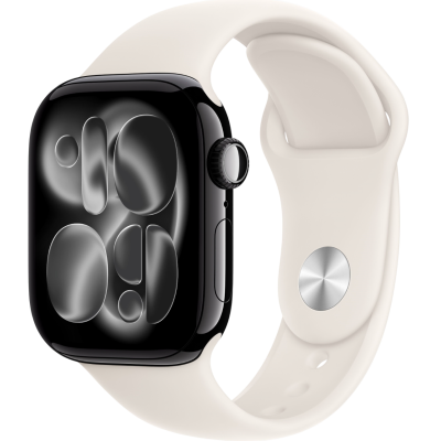 Apple Watch Series 11, 42mm, Jet Black Aluminum Case with Starlight Sport Band - M/L
