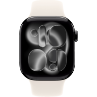 Apple Watch Series 11, 42mm, Jet Black Aluminum Case with Starlight Sport Band - M/L