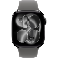 Apple Watch Series 11, 46mm, Jet Black Aluminum Case with Stone Gray Sport Band - M/L