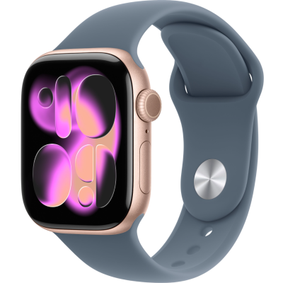 Apple Watch Series 11, 46mm, Rose Gold Aluminum Case with Anchor Blue Sport Band - S/M
