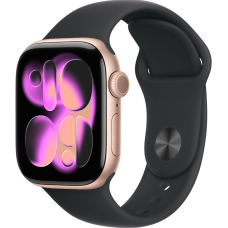 Apple Watch Series 11, 42mm, Rose Gold Aluminum Case with Black Sport Band - M/L