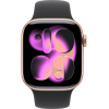 Apple Watch Series 11, 46mm, Rose Gold Aluminum Case with Black Sport Band - S/M