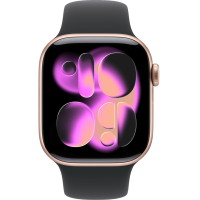 Apple Watch Series 11, 46mm, Rose Gold Aluminum Case with Black Sport Band - S/M