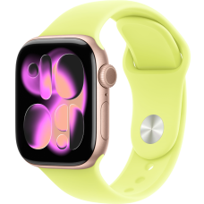 Apple Watch Series 11, 42mm, Rose Gold Aluminum Case with Neon Yellow Sport Band - M/L