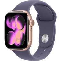 Apple Watch Series 11, 46mm, Rose Gold Aluminum Case with Purple Fog Sport Band - S/M