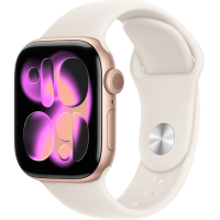 Apple Watch Series 11, 42mm, Rose Gold Aluminum Case with Starlight Sport Band - S/M