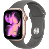 Apple Watch Series 11, 46mm, Rose Gold Aluminum Case with Stone Gray Sport Band - M/L