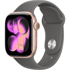 Apple Watch Series 11, 46mm, Rose Gold Aluminum Case with Stone Gray Sport Band - M/L