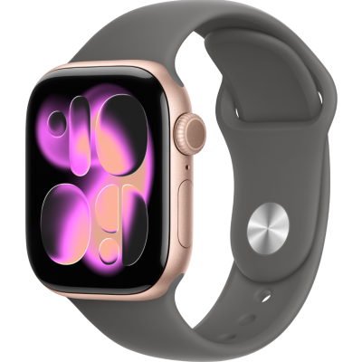 Apple Watch Series 11, 46mm, Rose Gold Aluminum Case with Stone Gray Sport Band - M/L