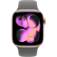 Apple Watch Series 11, 46mm, Rose Gold Aluminum Case with Stone Gray Sport Band - M/L