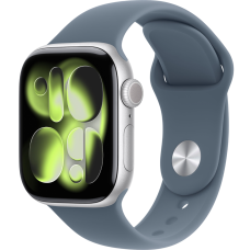 Apple Watch Series 11, 46mm, Silver Aluminum Case with Anchor Blue Sport Band - M/L