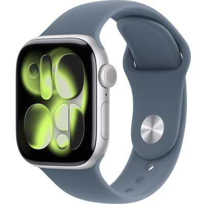 Apple Watch Series 11, 46mm, Silver Aluminum Case with Anchor Blue Sport Band - M/L