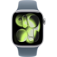 Apple Watch Series 11, 46mm, Silver Aluminum Case with Anchor Blue Sport Band - M/L