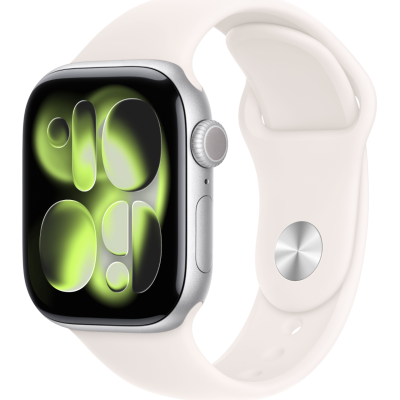 Apple Watch Series 11, 46mm, Silver Aluminum Case with Light Blush Sport Band - M/L