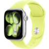Apple Watch Series 11, 42mm, Silver Aluminum Case with Neon Yellow Sport Band - S/M