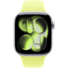 Apple Watch Series 11, 42mm, Silver Aluminum Case with Neon Yellow Sport Band - S/M