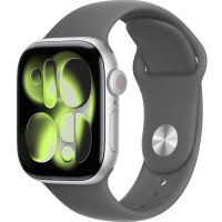 Apple Watch Series 11, 42mm, Silver Aluminum Case with Stone Gray Sport Band - M/L