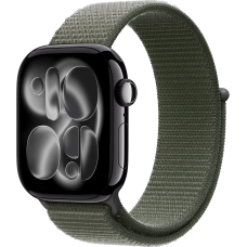 Apple Watch Series 11, 42mm, Jet Black Aluminum Case with Forest Sport Loop