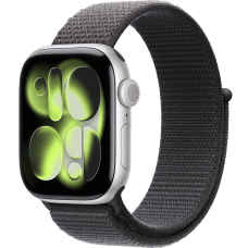 Apple Watch Series 11, 46mm, Silver Aluminum Case with Dark Gray Sport Loop