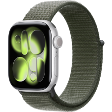 Apple Watch Series 11, 46mm, Silver Aluminum Case with Forest Sport Loop