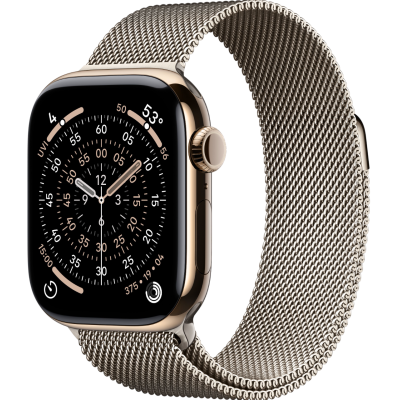 Apple Watch Series 11, 46mm, Gold Titanium Case with Natural Milanese Loop