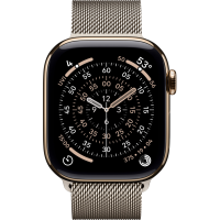 Apple Watch Series 11, 46mm, Gold Titanium Case with Natural Milanese Loop