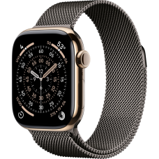 Apple Watch Series 11, 42mm, Gold Titanium Case with Slate Milanese Loop