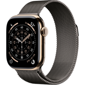 Apple Watch Series 11, 42mm, Gold Titanium Case with Slate Milanese Loop