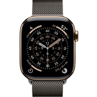 Apple Watch Series 11, 42mm, Gold Titanium Case with Slate Milanese Loop