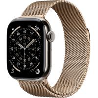 Apple Watch Series 11, 42mm, Natural Titanium Case with Gold Milanese Loop