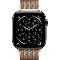 Apple Watch Series 11, 42mm, Natural Titanium Case with Gold Milanese Loop