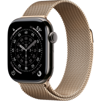 Apple Watch Series 11, 46mm, Slate Titanium Case with Gold Milanese Loop