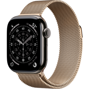 Apple Watch Series 11, 42mm, Slate Titanium Case with Gold Milanese Loop