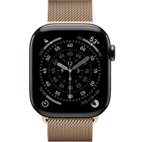 Apple Watch Series 11, 46mm, Slate Titanium Case with Gold Milanese Loop
