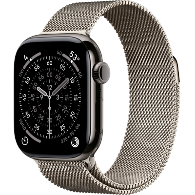 Apple Watch Series 11, 42mm, Slate Titanium Case with Natural Milanese Loop