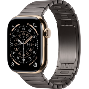 Apple Watch Series 11, 46mm, Gold Titanium Case with Slate Link Bracelet