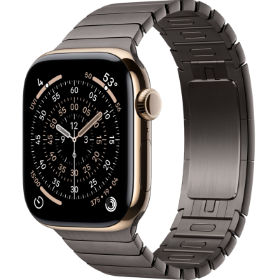 Apple Watch Series 11, 46mm, Gold Titanium Case with Slate Link Bracelet