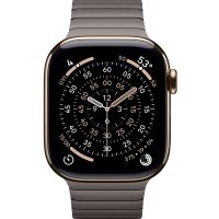 Apple Watch Series 11, 46mm, Gold Titanium Case with Slate Link Bracelet
