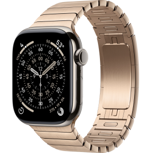 Apple Watch Series 11, 42mm, Natural Titanium Case with Gold Link Bracelet