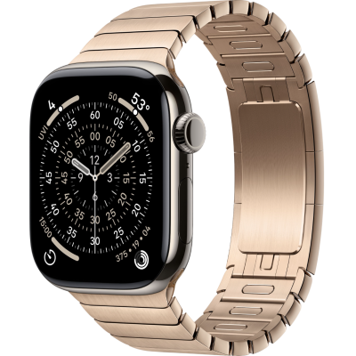 Apple Watch Series 11, 46mm, Natural Titanium Case with Gold Link Bracelet