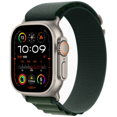 Apple Watch Ultra 2 (2024) GPS + Cellular, 49 мм, корпус из бежевого титана, ремешок Alpine тёмно-зелёного цвета, M