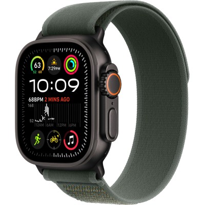 Apple Watch Ultra 2 (2024) GPS + Cellular, 49 мм, корпус из чёрного титана, ремешок Trail зелёного цвета, M/L