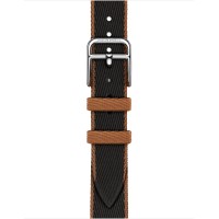 Apple Watch Hermes Series 10 42mm, Silver Titanium, Twill Jump Attelage Single Tour, Noir/Gold "MXJE3"