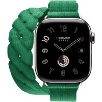 Apple Watch Hermes Series 10 42mm, Silver Titanium, Torsade Double Tour, Vert Moyen "MXK13"