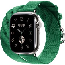 Apple Watch Hermes Series 10 42mm, Silver Titanium, Torsade Double Tour, Vert Moyen "MXK13"